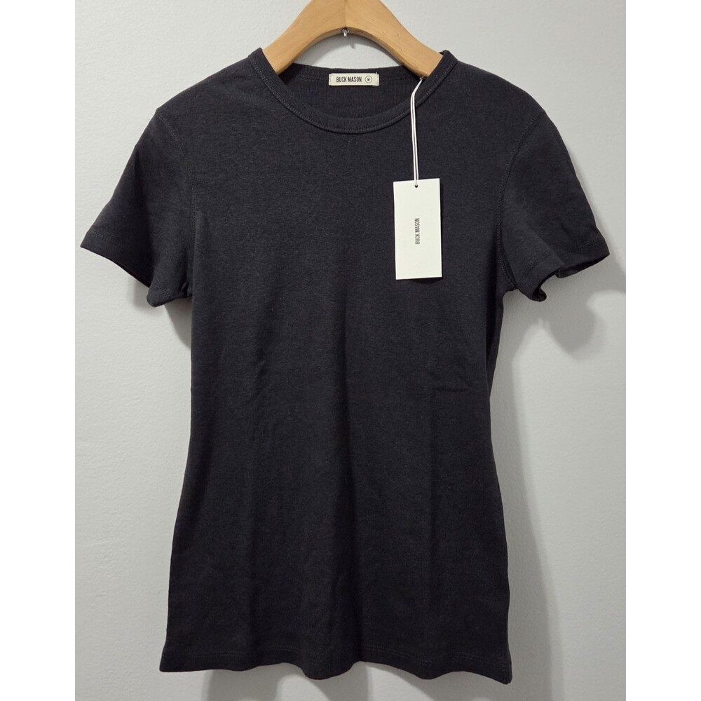 NWT Buck Mason Soft Black Heirloom Rib Tee Medium Crew Neck Cotton MSRP $68